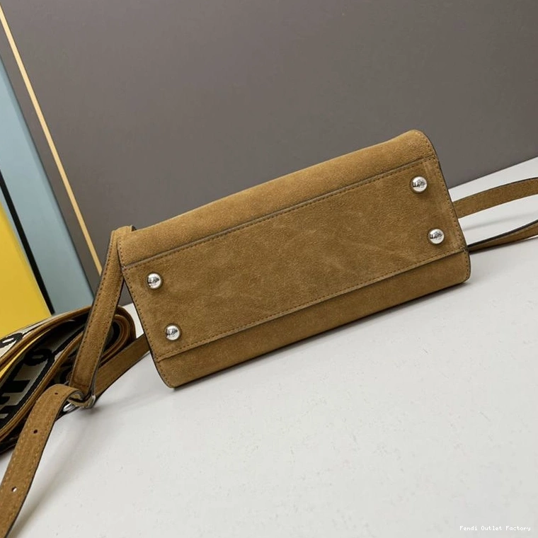 Vintage HOT Suede Fendi Stitching Mini Iconic Peekaboo Bag In Brown 0730